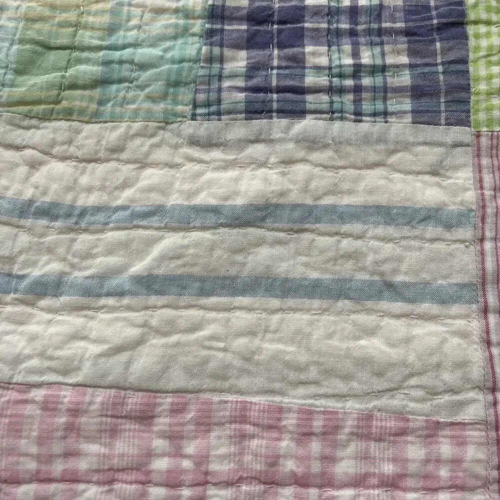 Handmade Quilt Colorful Plaid Patchwork Hand Quilted Bedspread 84